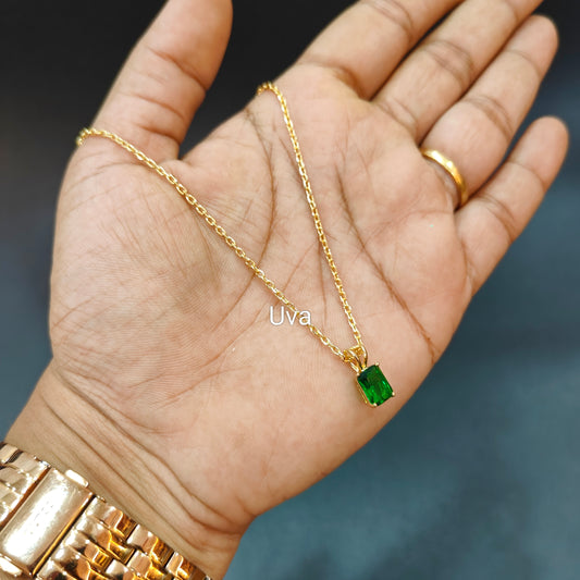 92.5 silver gold plated emerald pendant chain 008