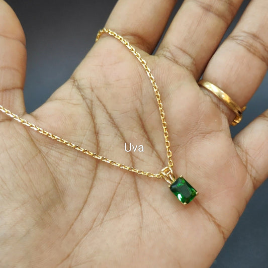 92.5 silver gold plated emerald pendant chain 008