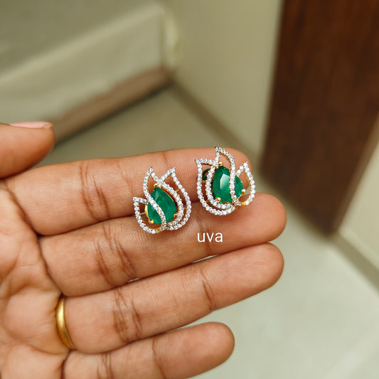 92.5 pure silver gold plated lotus emerald stud diamond replica stones