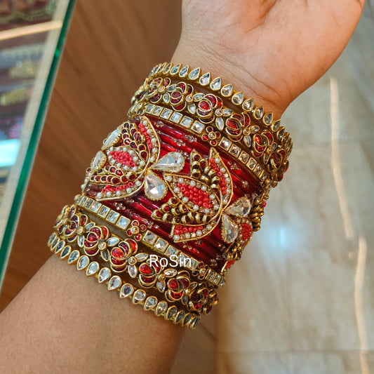 Intricate 3d Lotus red and silver set