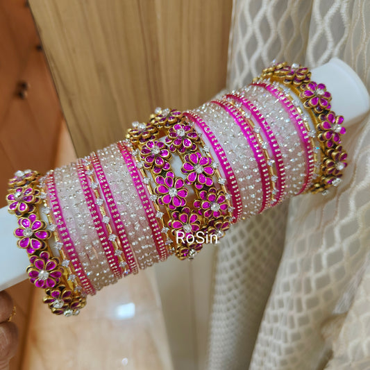 Floral pink and white stone mixed set