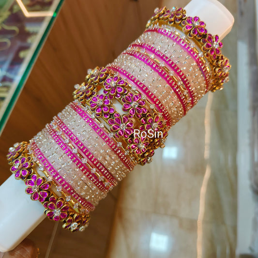 Floral pink and white stone mixed set