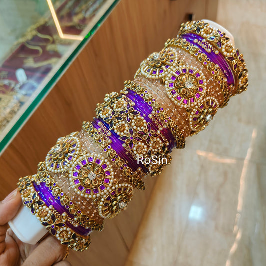Jadau purple and pink set(2 hands)