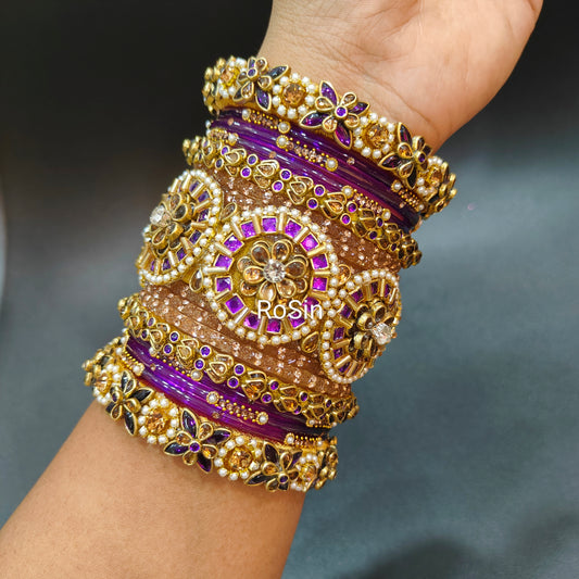 Jadau purple and pink set(2 hands)