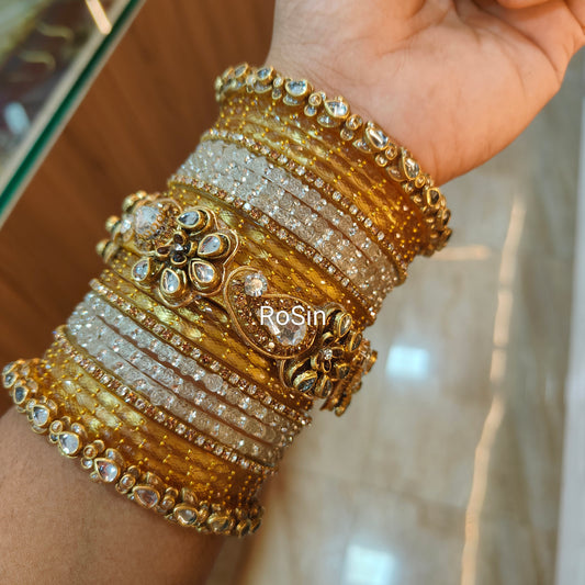 Gold and white manga mugapu bridal bangles set