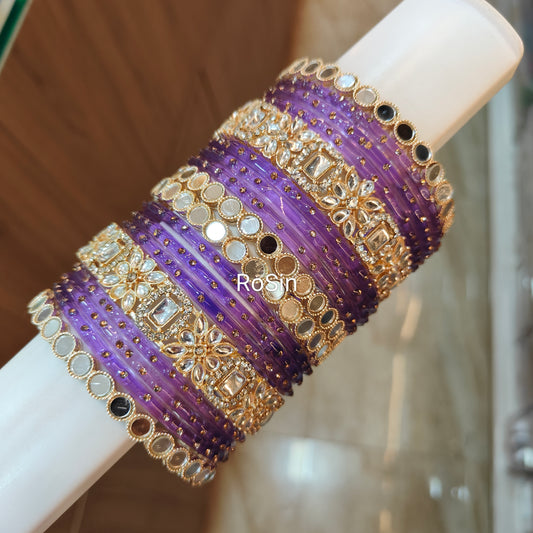 Mirror kundhan mixed set( 18 bangles)
