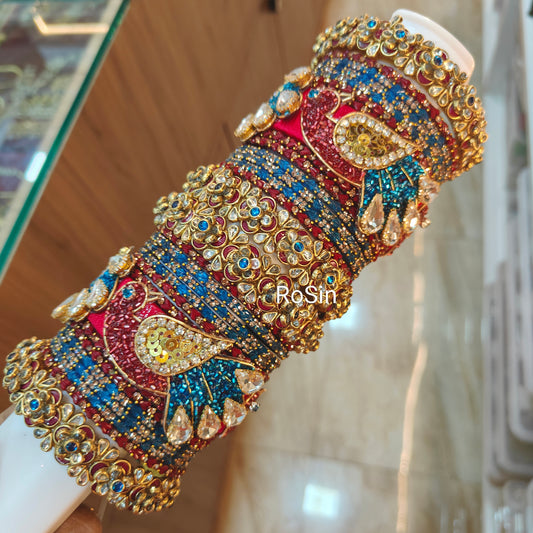 Intricate peacock Maroon and peacock blue set