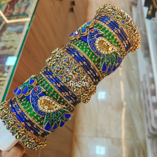 Intricate peacock blue and green set(2 hands)
