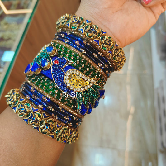 Intricate peacock blue and green set(2 hands)