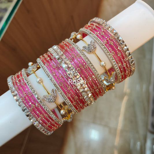 Viral diamond replica lotus bangles set(2 hands)