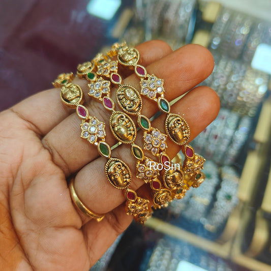 Elephant with flower gold replica bangles (2 piece)