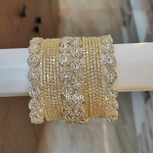 Diamond replica metal bangles set (2 hands)