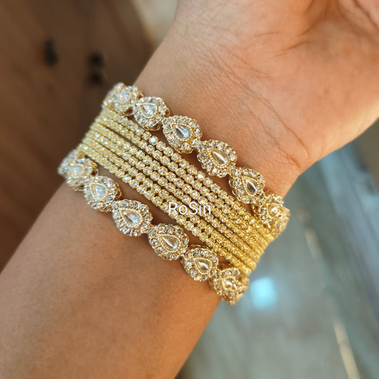 Diamond replica metal bangles set (2 hands)