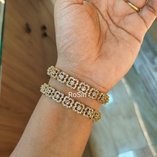 Victorian diamond replica four petal kada (2 bangles)