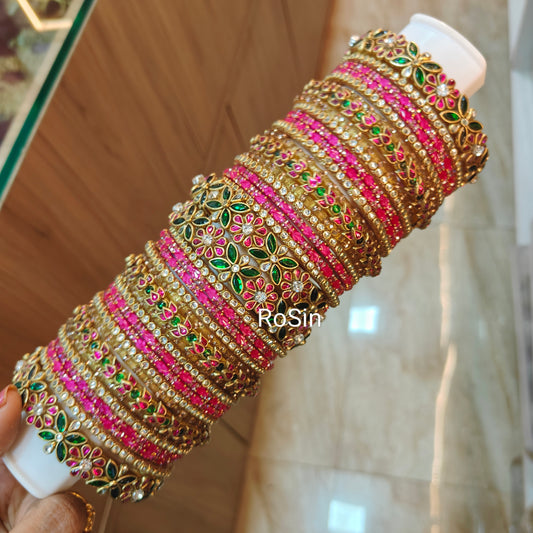 Rani pink and darkgreen bridal muhurtham set