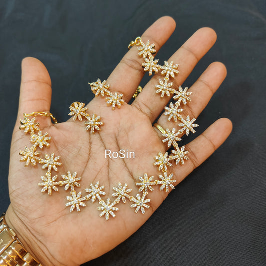 Floral diamond replica neckset with earrings