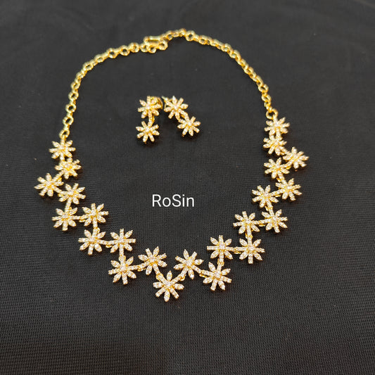 Floral diamond replica neckset with earrings