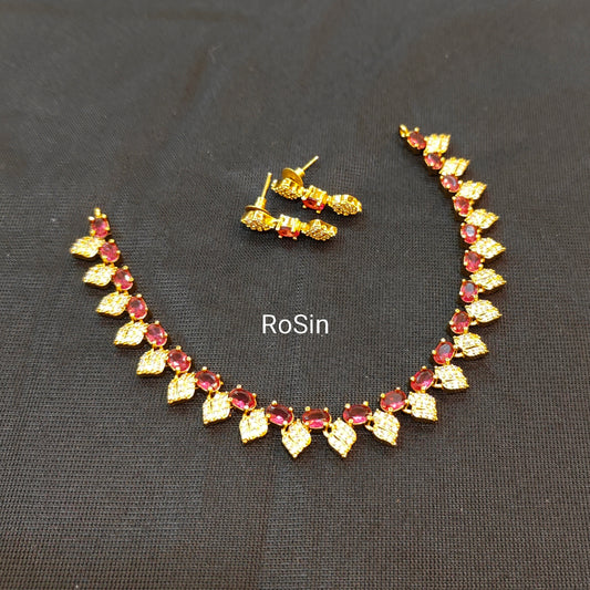 Intricate ruby with diamond replica neckset (with chain)