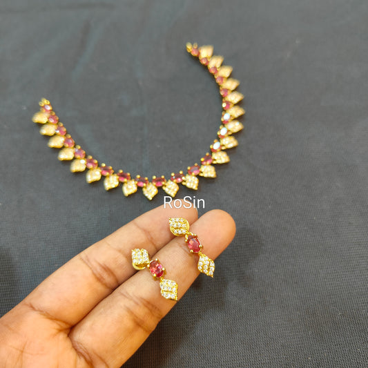 Intricate ruby with diamond replica neckset (with chain)