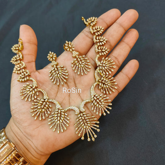 Diamond replica very unique intricate necklace with earrings (with backchain)