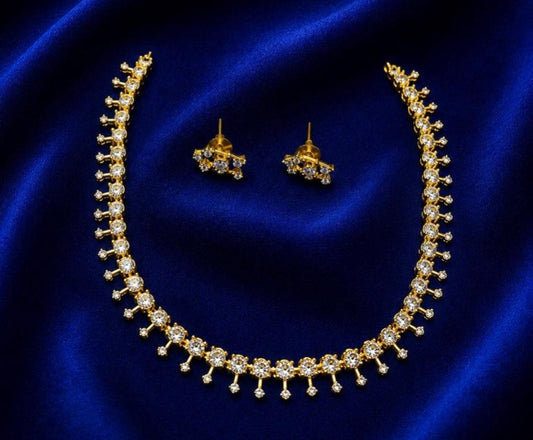 Stone dot small cute necklace set(with backchain)