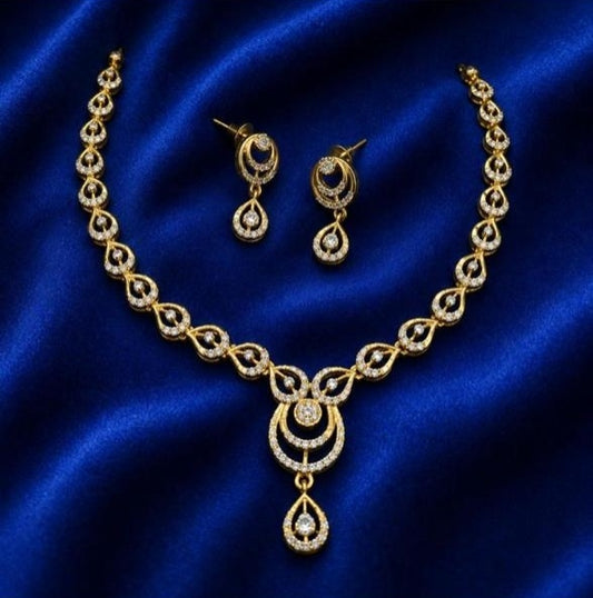 Gold replica with ad stone necklace set(with backchain)