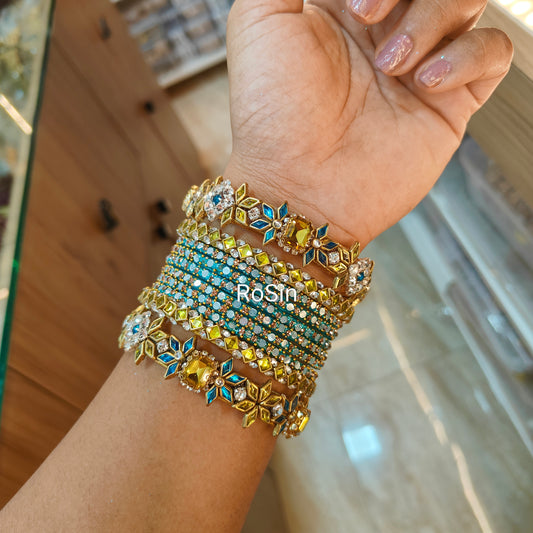 Skyblue and yellow glossy custom set (2 hands)