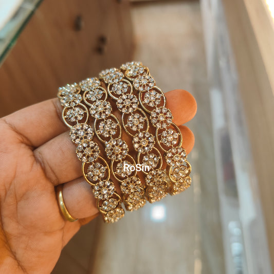 Flower stone metal bangles (4 bangles)