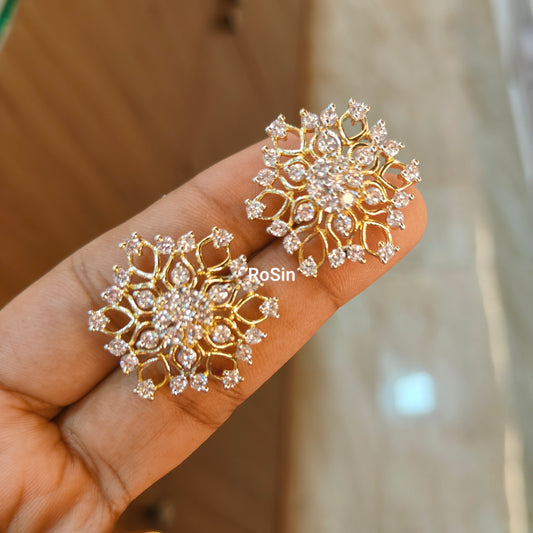 Beautiful gold tone diamond finish floral earrings