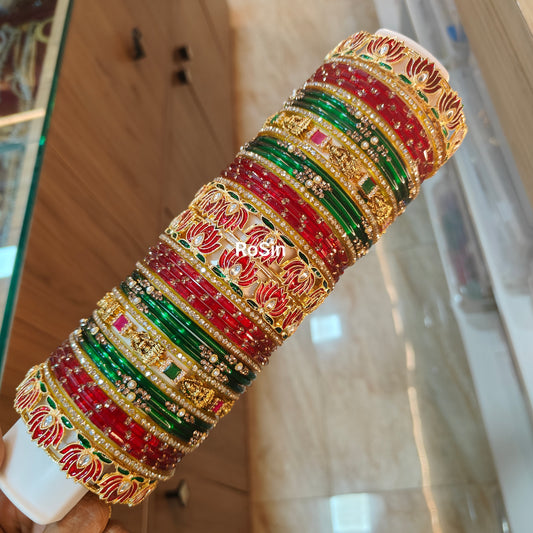 Red and green lakshmi lotus bridal set(full set)
