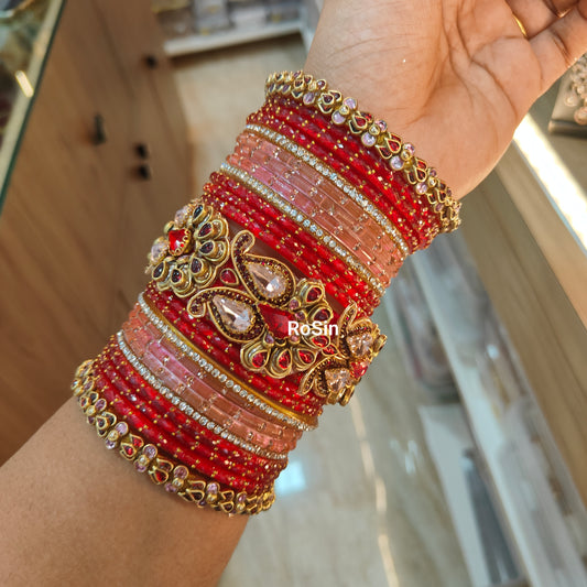 Mango intricate red and pink set (1 hand)