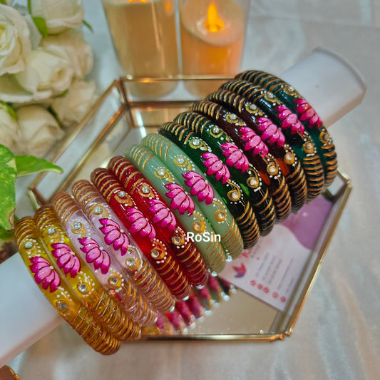 New Handpainted Lotus Crystal kada(1 pair)