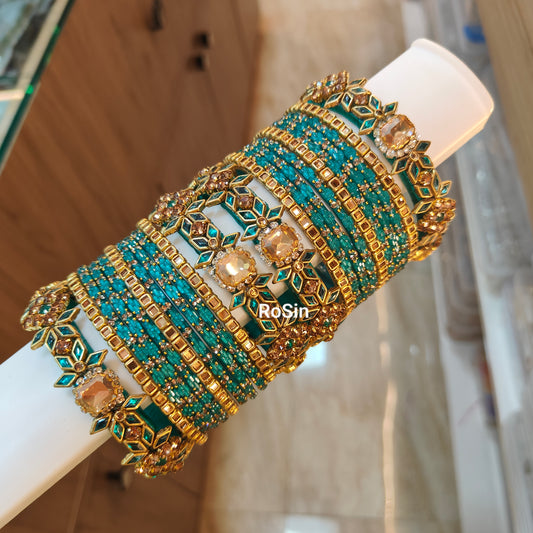 Peacock green and golden set