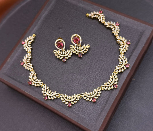 Cute floral droplet necklace with earrings and backchain (1 set)
