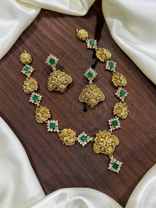 Lakshmi emerald stone antique set with back chain