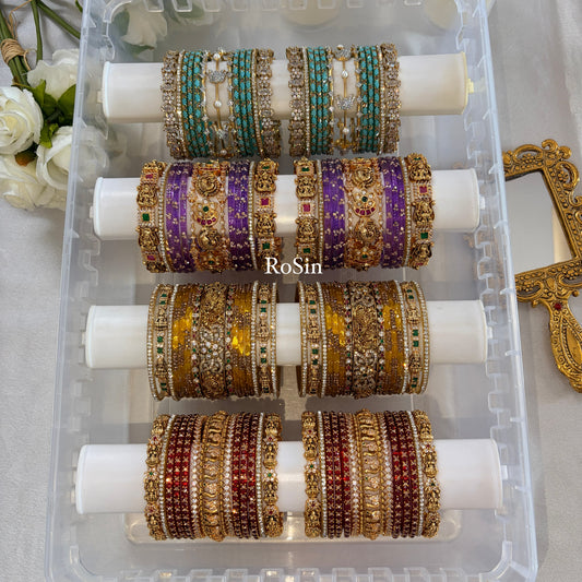 Traditional antique and glass mixed bangles