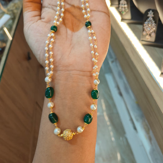 Beads mala emerald and pearl