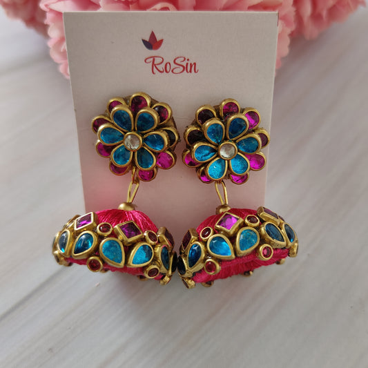 Pink and blue jhumki