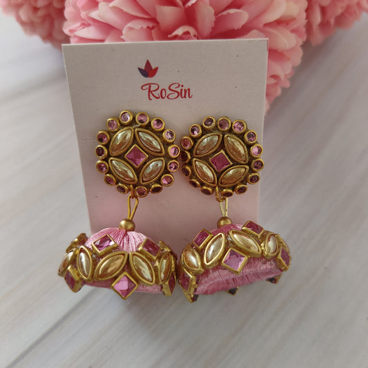 Gold and baby pink jhumki