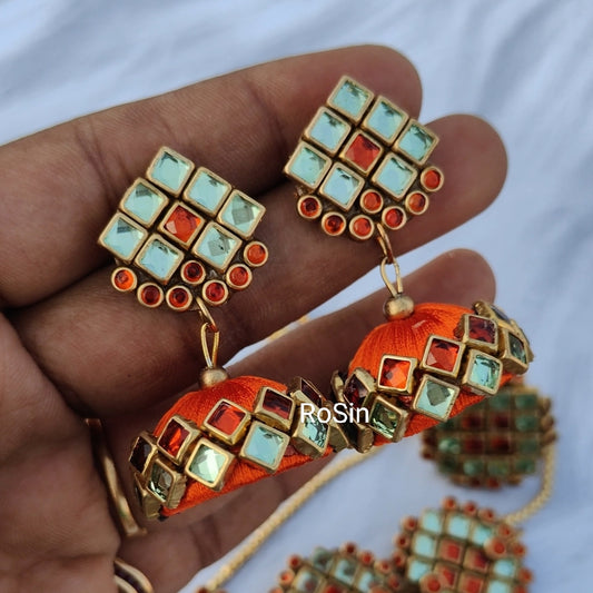 Seagreen and orange jhumki