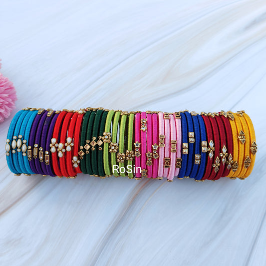 Thin colourful thread bangles (4 bangles)