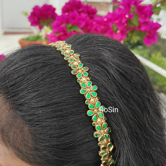 Darkgreen floral headband