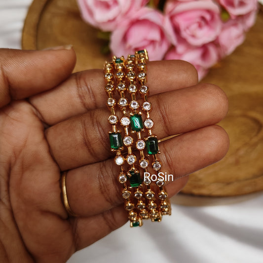 Emerald green and white dot design thin bangles (4 bangles)